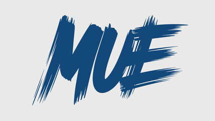A striking image showcases the letters mue written in bold dark blue brushstrokes against a pale gray background creating a modern aesthetic high quality professional detailed © Raian