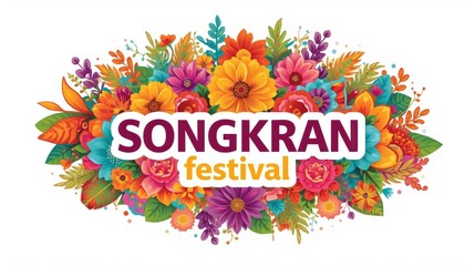 Colorful floral celebration banner for the songkran festival in thailand