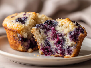A delicious gluten-free blueberry muffin with a juicy filling, ideal for breakfast! Generative AI