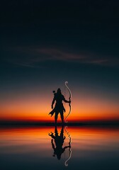 Divine Sunset Silhouette of Lord Rama on Mountain Peak
