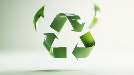 Obraz premium A 3D rendered green recycling symbol. Represents ecology, sustainability, environmental conservation, and the concept of reducing, reusing, and recycling.