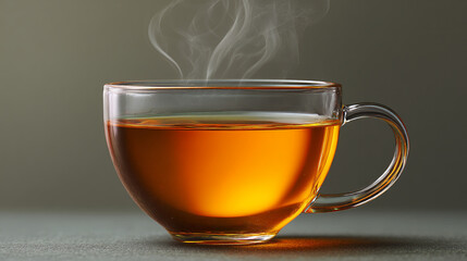 Fototapeta premium A steaming cup of tea in a clear glass mug