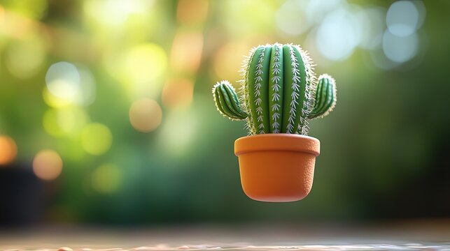 A small, cute cactus plant in a pot, shown in various settings from desert landscapes to minimalist backgrounds. Represents resilience, desert life, and trendy home decor.