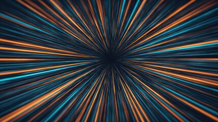 Vibrant Cyan and Orange Motion Lines Converging in Symmetrical Radial Light Pattern Dynamic Abstract Technology Background