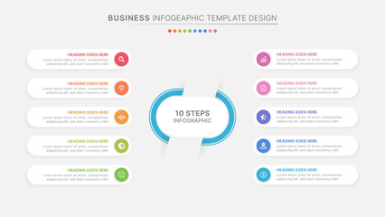 Modern 10 Steps Business Infographic Template with Icons and Horizontal List