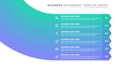 Modern 6 Step Curved Ribbon Business Process Infographic Template