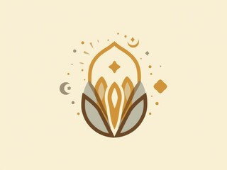 Elegant stylized lotus flower with crescent moons and abstract geometric elements