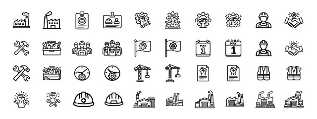 Set of Industry, Construction, and Labor Outline Icons