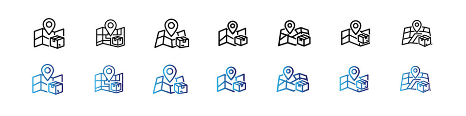 Delivery Location Tracking Icons with Map and Package