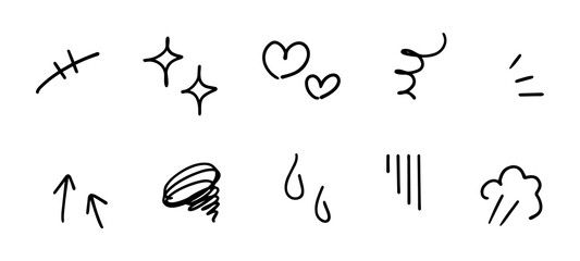 手描きの感情のあしらいの漫符イラスト アイコンセット	