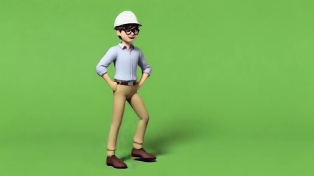 Confident cartoon chef with a beard holds a large knife, ready for culinary work on green screen.