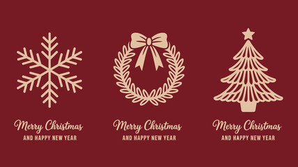 A festive arrangement showcases a golden snowflake wreath and christmas tree against a deep red background accompanied by holiday greetings high quality professional detailed modern elegant © MdRafiqul