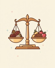 Balanced scale depicting a choice between unhealthy and healthy food options