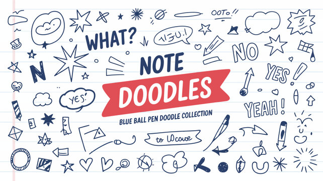 A colorful hand drawn collection of doodles and handwritten notes on lined paper incorporating speech bubbles and decorative elements high quality professional detailed modern elegant stylish