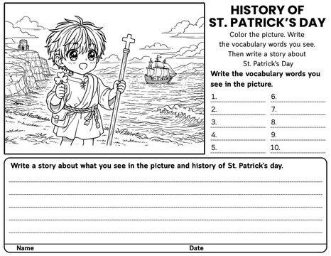 The History of St. Patrick&rsquo;s Day writing prompt worksheets for grades 2&ndash;4. Engaging March SEL and ELA activities to build reading comprehension, vocabulary, and creative writing skills.