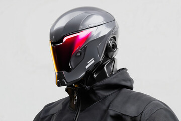 Futuristic helmet with glowing visor and sleek design