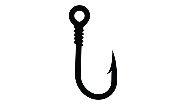 A black and white illustration of a fishing hook with a detailed design Vector