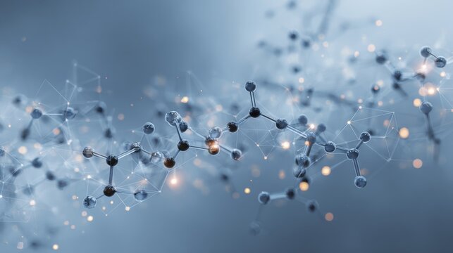 Abstract molecular structure and chemical compounds on geometric polygonal background, futuristic medical science concept, biotechnology and chemistry research visualization