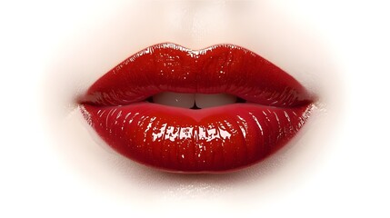 Obraz premium Ultra realistic glossy red lips close up, highlighting texture, shine, and premium cosmetic advertising quality.