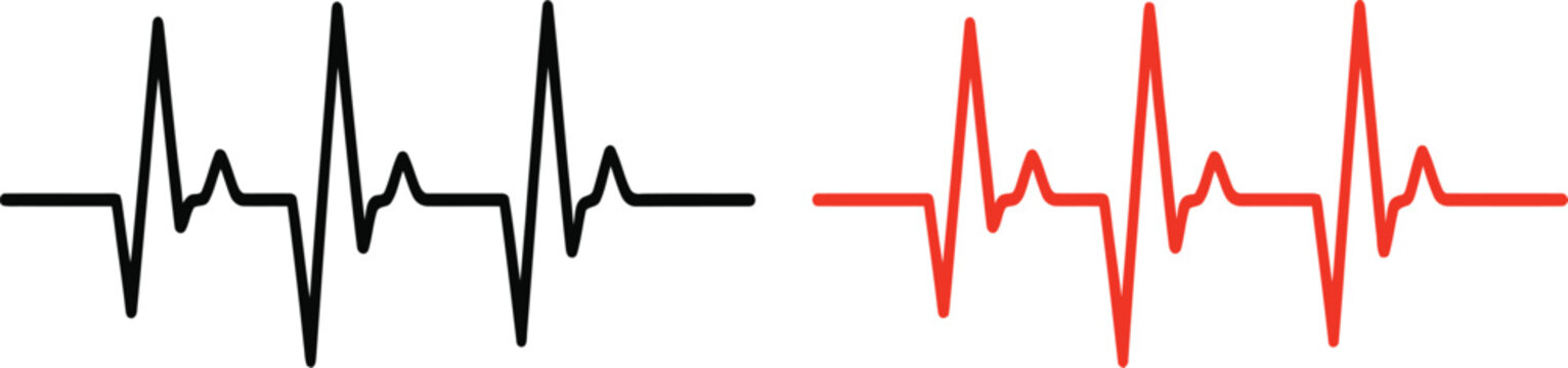 Heartbeat pulse line icon vector illustration of medical heart rate wave in black and red on transparent background