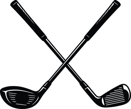Two golf clubs crossed silhouette iconic sports equipment for golf game vector graphic