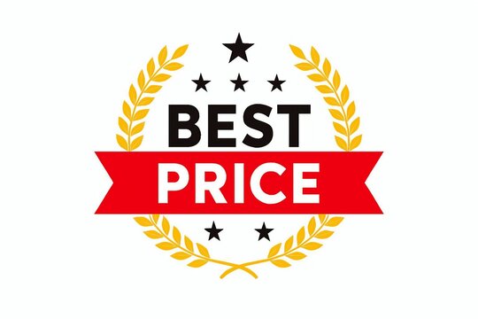 A best price badge with a red ribbon and gold laurel wreath on a white background.