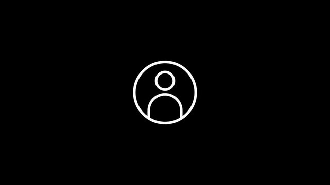 Minimalist white person on black background loop animation of a simple outline figure symbolizing user account profile placeholder or default avatar in digital interface