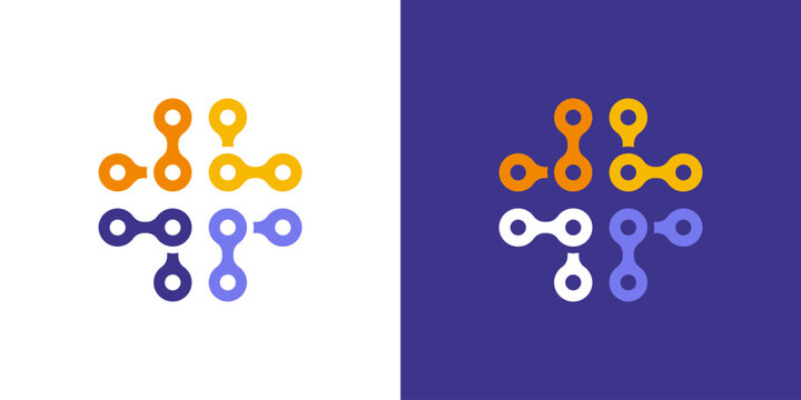 Dual meaning logo combining chain and plus elements, symbolizing strength, connection, support, reliability, and added value in a modern identity.