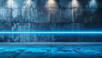 グレーコンクリート壁に青い発光ライン