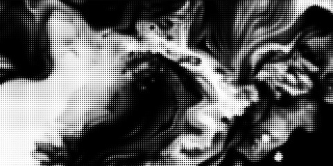 Fototapeta premium Vector halftone dots background, fading dot effect. Imitation of a mountain landscape, banner, shades of gray.