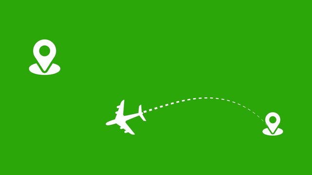 Airplane route dotted line animation on black background. journey or travel destination path motion. Flying plane icon 4k video.
