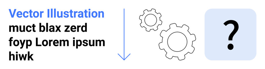 Problem-solving, process optimization, workflow analysis, uncertainty, engineering, system development. Gears and question mark box with arrow. Workflow analysis and problem-solving concept