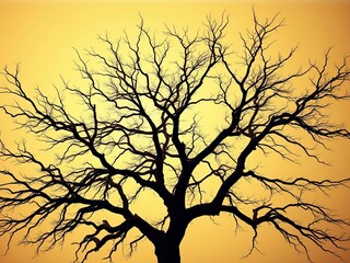 Fototapeta premium A skeletal silhouette of a venerable tree against a desaturated sky, its limbs reaching like forgotten memories, filmed through time's soft haze, faded film grain, atmospheric