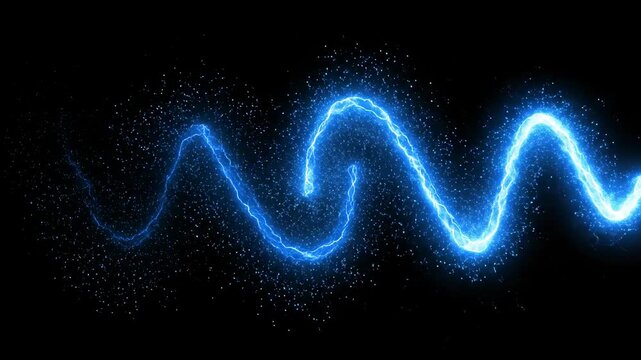 Realistic Electric Blue Spiral Energy Following Lightning Path with High-Voltage Glow on Black