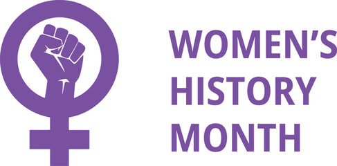 Womens history month purple symbol with clenched fist icon on transparent background for female empowerment and rights © Arman Visuals