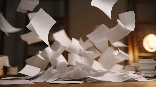 Documents Flying Around A Desk
