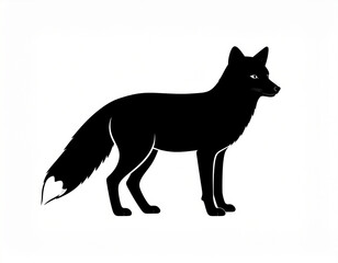 Fototapeta premium Black Fox Silhouette Side View Standing Isolated on White Background