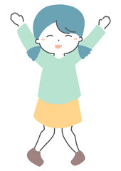 笑顔でバンザイをする女の子　イラスト