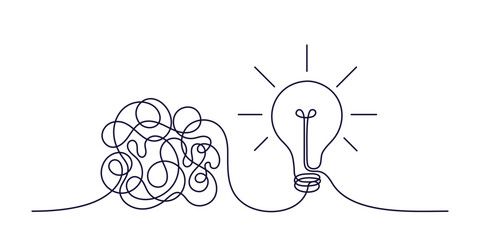 Continuous line of lightbulb Symbol of bright idea
