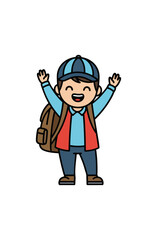 Fototapeta premium Happy kid with backpack raising hands vector illustration