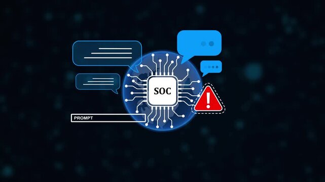   Digital Technology Concept with SOE Microchip Circuit Board Networking and Communication Symbols Warning Alert Sign