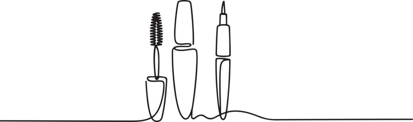 Mascara cosmetics set outline. Eyeliner makeup continuous one line drawing.one line icon illustration with white background