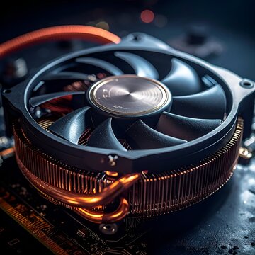 Computer cpu cooler fan close up