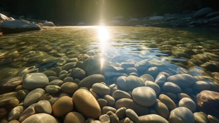 Clear water riverbed sunlight