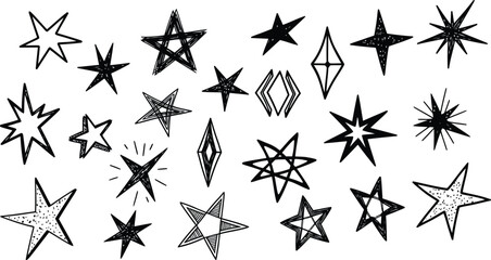 Fototapeta premium Collection of various star shapes and designs in black and white