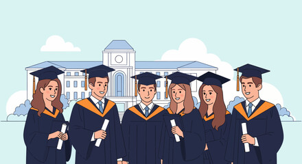 Obraz premium Group of Graduates in Caps and Gowns.