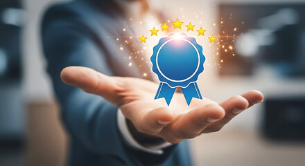 Quality assurance award icon held in hand