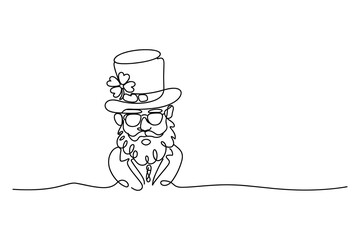 Leprechaun with Top Hat and Clover Single Line Drawing Stock Media