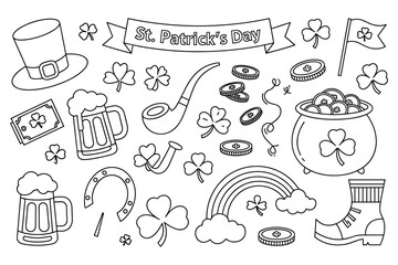 St. Patrick's Day Icons  Leprechaun Hat, Beer Mug, Pot of Gold, Rainbow, Shamrock, Pipe, Horseshoe, Boot, Coin