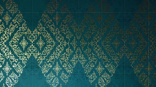 Teal background with intricate golden ornate diamond patterns